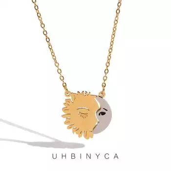 Ожерелье с подвеской «Солнце и Луна» для женщин, ювелирные изделия с подвесками из нержавеющей стали золотой