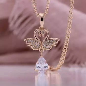 Ожерелье с подвеской в форме капли в форме лебедя, ожерелье цвета розового золота, белое ожерелье с искусственным цирконом, подарок на день рождения друга 50cm розового золота