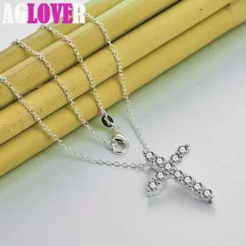 Ожерелье с подвеской в форме креста из стерлингового серебра 925 пробы AAA с цирконием, ювелирные изделия 45cm