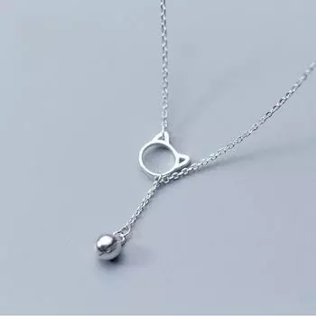Ожерелье с подвеской в форме милого кота из стерлингового серебра 925 пробы с колокольчиком на ключице, ожерелье для женщин, ювелирные изделия S-N207 серебряный