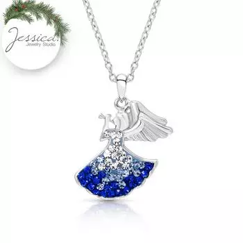 Ожерелье с подвеской в форме рождественского ангела из стерлингового серебра 925 пробы с кристаллами для женщин и девочек