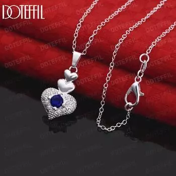 Ожерелье с подвеской в форме сердца из стерлингового серебра 925 пробы с синим цирконием, модные свадебные украшения O-40CM