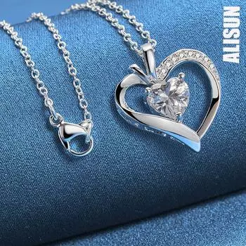 Ожерелье с подвеской в форме сердца из стерлингового серебра 925 пробы с цирконием, модные свадебные украшения O-45CM