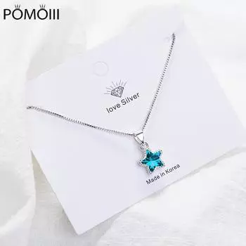 Ожерелье с подвеской в форме звезды из стерлингового серебра 925 пробы с фантастическим синим кристаллом для женщин, очаровательное ожерелье, ювелирные изделия, подарки S-N290