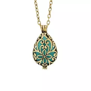 Ожерелье с подвеской в стиле ретро из медного сплава с резным цветком и ароматерапией, женское винтажное ювелирное изделие, Новое поступление 2022 года зелёный