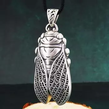 Ожерелье с подвеской в стиле ретро «Цикада» для мужчин, ювелирные изделия, индивидуальная цепочка для свитера, модная цепочка из стерлингового серебра 925 пробы, мужское ожерелье на день рождения чёрный