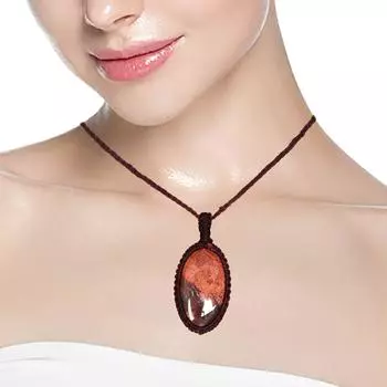 Ожерелье с подвеской в технике макраме с изображением яшмы «Кристалл йоги»? Ювелирные изделия из драгоценных камней