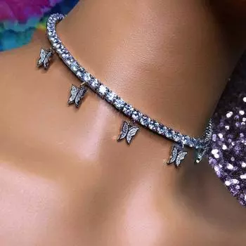 Ожерелье с подвеской в виде бабочки со стразами для женщин, ожерелье с насекомым в стиле ins, европейское и американское ювелирное ожерелье в стиле хип-хоп A золотой