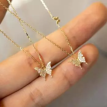 Ожерелье с подвеской в виде бабочки из стерлингового серебра S925 для женщин, легкое, роскошное, с бриллиантами в стиле меньшинств, подходящее по цвету, на шею, на ключицу 925