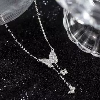 Ожерелье с подвеской в виде бабочки Yousheng для женщин, регулируемая цепочка для ключицы, блестящие гипоаллергенные нежные украшения в виде бабочки для повседневной носки серебряный