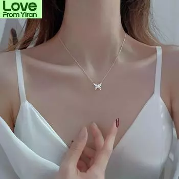 Ожерелье с подвеской в виде бабочки из стерлингового серебра 925 пробы с блестящим цирконием, изысканная простая цепочка на ключицу, подарок другу на день рождения, ювелирные изделия 45cm золотой