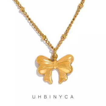 Ожерелье с подвеской в виде бабочки для женщин, модный и универсальный аксессуар для ожерелья-цепочки из нержавеющей стали золотой