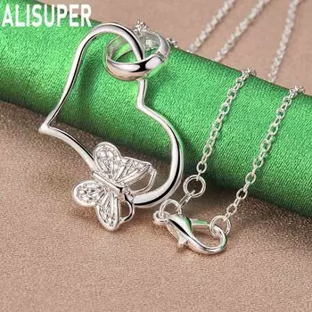 Ожерелье с подвеской в виде бабочки из стерлингового серебра 925 пробы, 18 дюймов, модные свадебные украшения O-40CM