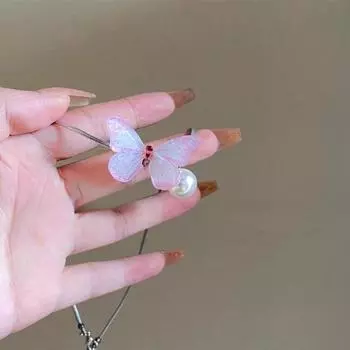 Ожерелье с подвеской в виде бабочки и жемчуга с кисточками для женщин, изящные чокеры, стильные украшения на шею