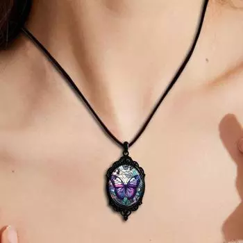 Ожерелье с подвеской в виде бабочки для женщин, ретро-сплав, фиолетовое ожерелье с подвеской в виде бабочки, женское ювелирное украшение, подарок для свиданий, повседневная одежда фиолетовый