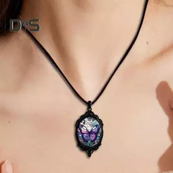 Ожерелье с подвеской в виде бабочки для женщин, ретро-сплав, фиолетовое ожерелье с подвеской в виде бабочки, женское ювелирное украшение, подарок для свиданий, повседневная одежда фиолетовый