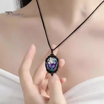 Ожерелье с подвеской в виде бабочки для женщин, ретро-сплав, фиолетовое ожерелье с подвеской в виде бабочки, женское ювелирное украшение, подарок для свиданий, повседневная одежда фиолетовый