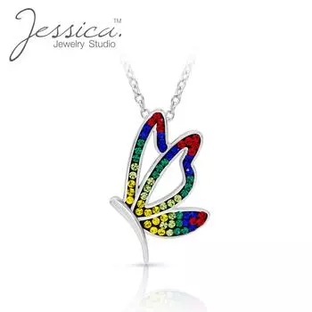 Ожерелье с подвеской в виде бабочки из чистого серебра 925 пробы с радужным кристаллом для нее