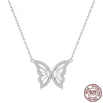 Ожерелье с подвеской в виде бабочки из стерлингового серебра 925 пробы для женщин, подарок на день рождения, Рождество, ювелирные украшения с паве