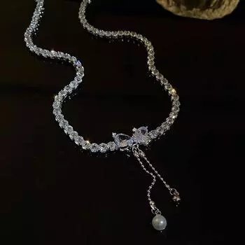 Ожерелье с подвеской в виде банта и жемчуга в стиле панк, блестящая ключичная цепочка для женщин и девочек, украшения для вечеринок Y2K, аксессуары, подарки