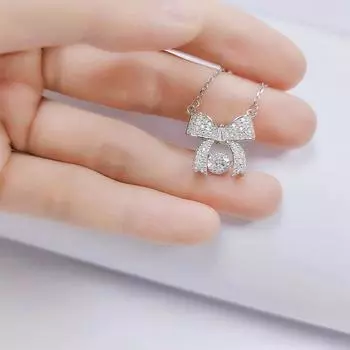 Ожерелье с подвеской в виде банта из серебра 925 пробы с бриллиантами, легкая роскошная цепочка на ключицу, блестящая