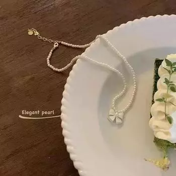 Ожерелье с подвеской в виде банта из жемчуга и бусин для женщин, ожерелье-чокер с бантом, цепочка на ключицу, свадебные украшения, подарки