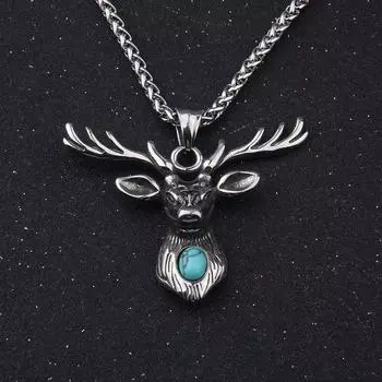 Ожерелье с подвеской в виде бирюзового лося, символ силы, уникальный подарок для любителей природы