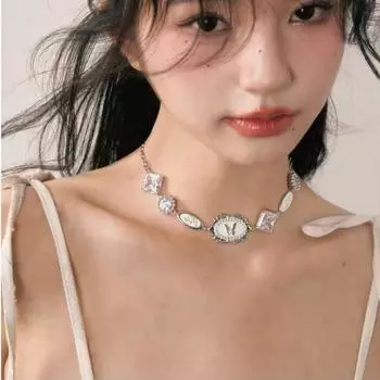 Ожерелье с подвеской в виде блестящей бабочки и циркона, модное винтажное женское ожерелье с изысканной цепочкой на ключицу Y2K, ювелирные изделия в стиле хип-хоп для девочек, подарки