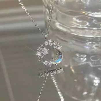 Ожерелье с подвеской в виде блестящей звезды и луны для женщин, простое серебряное ожерелье с ключицей и цирконием, ювелирные изделия для вечеринок, подарки