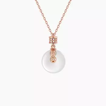 Ожерелье с подвеской в виде богатства в стиле ретро с пряжкой безопасности, женское, легкое, роскошное, нишевое, имитация белого нефрита, круглое ожерелье в национальном стиле, цепочка на ключицу