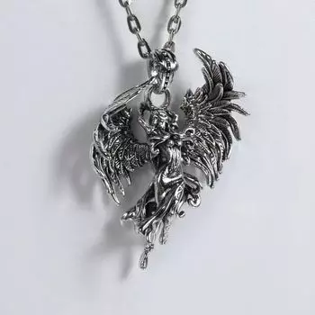 Ожерелье с подвеской в виде богини ангела, винтажное серебряное ожерелье с крыльями ангела для мужчин и женщин, подарок на день Святого Валентина 45CM