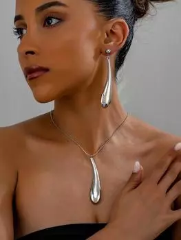 Ожерелье с подвеской в виде большой капли воды в стиле панк. Модная геометрическая цепочка на ключицу. серебряный