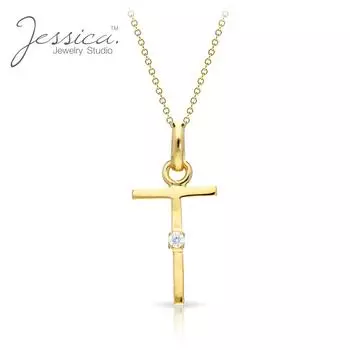 Ожерелье с подвеской в виде буквы T для женщин из желтого золота 14 карат и серебра 925 пробы