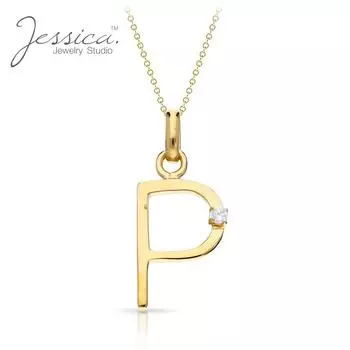 Ожерелье с подвеской в виде буквы P из желтого золота 14 карат и стерлингового серебра 925 пробы для женщин