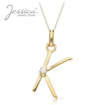 Ожерелье с подвеской в виде буквы K из желтого золота 14 карат и стерлингового серебра 925 пробы