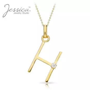 Ожерелье с подвеской в виде буквы H для женщин из желтого золота 14 карат и серебра 925 пробы