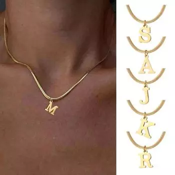 Ожерелье с подвеской в виде буквы, цепочка из змеиной кости, инициал, регулируемый с удлиненной цепочкой, позолоченный A