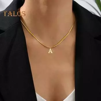 Ожерелье с подвеской в виде буквы, цепочка из змеиной кости, инициал, регулируемый с удлиненной цепочкой, позолоченный цвет, женское украшение на шею, праздничный подарок M