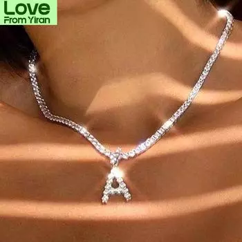 Ожерелье с подвеской в виде буквы «Инициал» серебряного цвета, колье-чокер для тенниса, женское модное ювелирное изделие