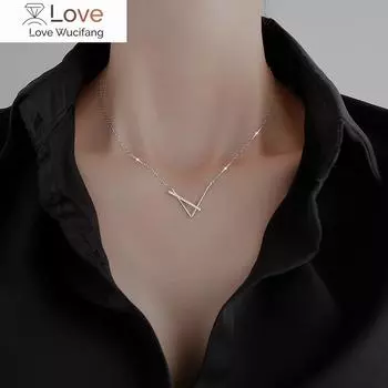 Ожерелье с подвеской в виде буквы V из стерлингового серебра S925 с бриллиантами и цирконием для женщин, изящная цепочка для ключицы, ювелирные украшения золотой