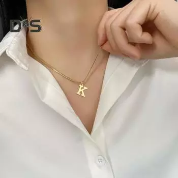 Ожерелье с подвеской в виде буквы, цепочка из змеиной кости, инициал, регулируемый с удлиненной цепочкой, позолоченный цвет, женское украшение на шею, праздничный подарок A