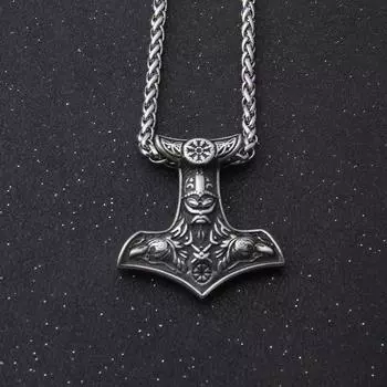 Ожерелье с подвеской в виде цепи викингов из скандинавской мифологии, мужское ожерелье с компасом и молотом Тора - Шлем ужаса