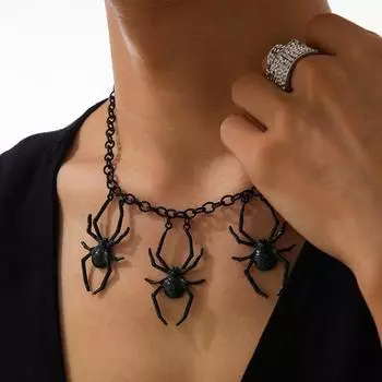 Ожерелье с подвеской в виде черного паука в стиле хип-хоп, мужская мода, панк, ожерелье на Хэллоуин, цепочка на ключицу, ювелирные изделия для вечеринок и фестивалей