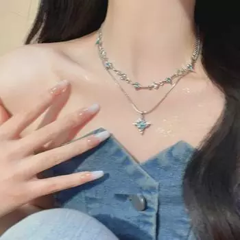 Ожерелье с подвеской в виде четырехконечной звезды из голубого циркония — модная, шикарная, высококачественная цепочка на ключицу для женщин