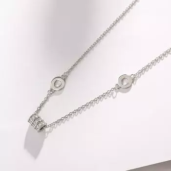 Ожерелье с подвеской в виде цилиндра из стерлингового серебра 925 пробы с микро-паве из циркония, геометрическое ожерелье с ключичной цепочкой для женщин S-N461 40cm add 5cm