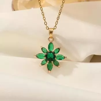 Ожерелье с подвеской в виде цветка из кубического циркония для женщин 2025 Новая мода Ювелирные изделия из нержавеющей стали Свадебные аксессуары для вечеринок зелёный