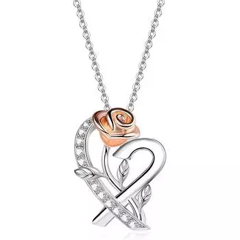 Ожерелье с подвеской в виде цветка розы для женщин, подвески в форме сердца, модные украшения, подарки для девочек