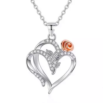 Ожерелье с подвеской в виде цветка розы для женщин, подвески в форме сердца, модные украшения, подарки для девочек