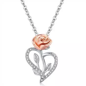 Ожерелье с подвеской в виде цветка розы для женщин, подвески в форме сердца, модные украшения, подарки для девочек