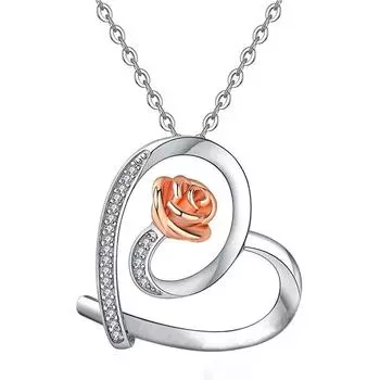 Ожерелье с подвеской в виде цветка розы для женщин, подвески в форме сердца, модные украшения, подарки для девочек